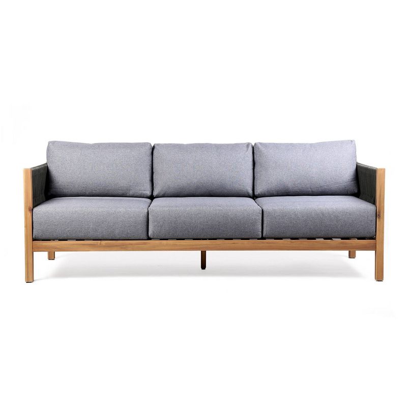 Sienna Outdoor Eucalyptus Sofa in Teak Finish with Gray Cushions - Armen Living