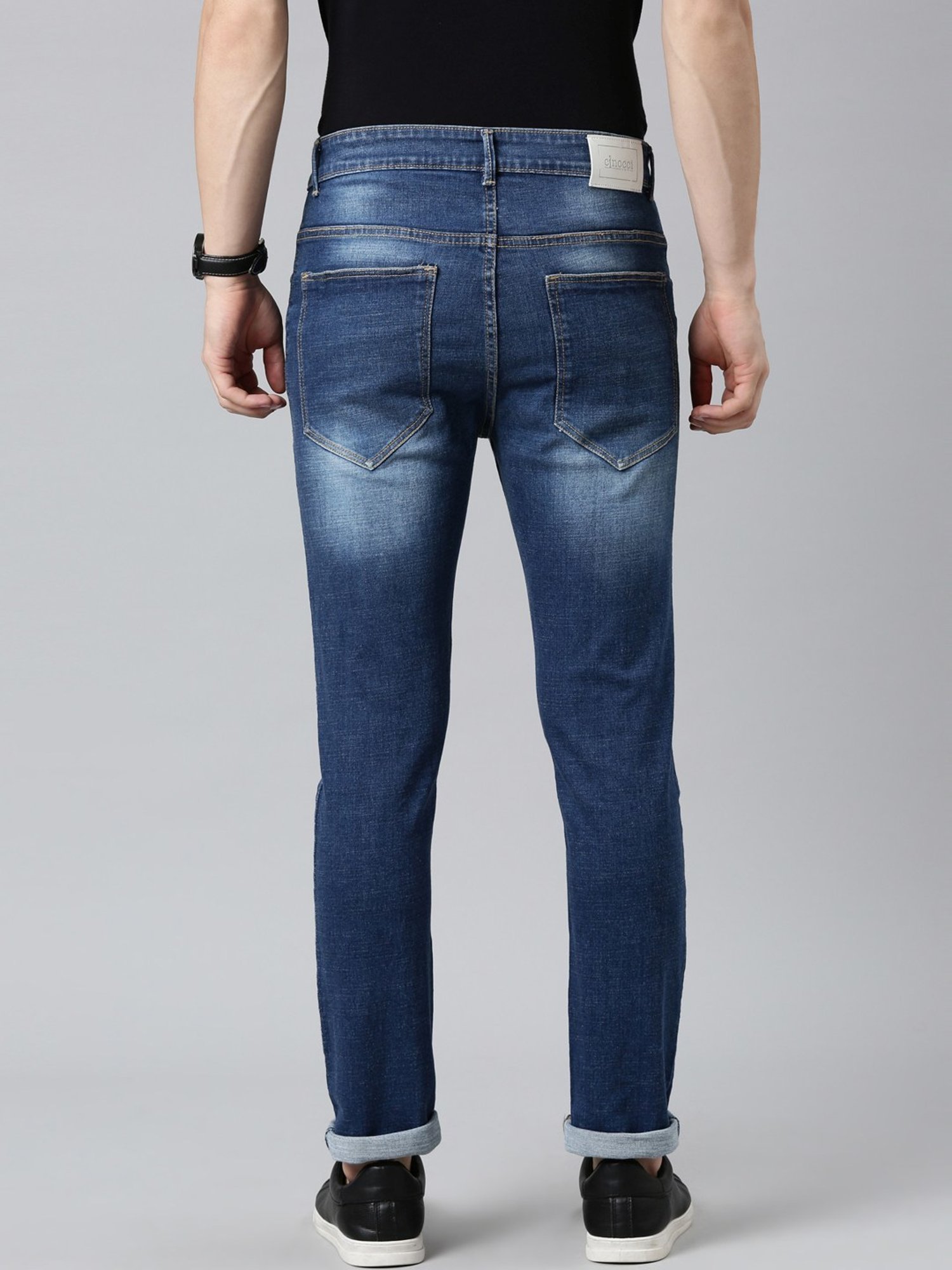CINOCCI Blue Cotton Slim Fit Jeans