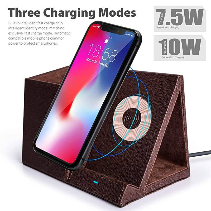 10W Fast Wireless Charger Pencil Pen Holder Desk Stand Organizer,Compatible iPhone SE/11/11 Pro/11 Pro Max/XS/XS Max/XR/X/8 Plus,Samsung Galaxy S20 S10 S9 S8 S7 Edge Note 10+/9/8 Brown