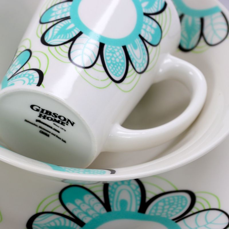 Gibson Home Lush Blossom 12 Piece Dinnerware Set in White and Blue Floral