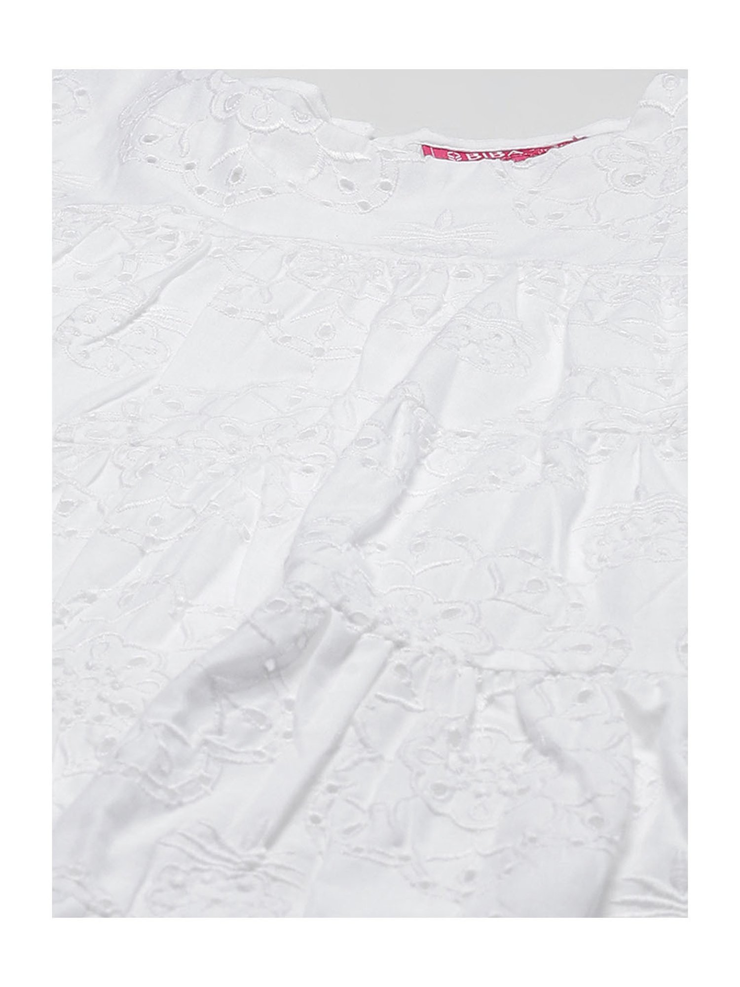 BIBA Girls White Self Design Dress