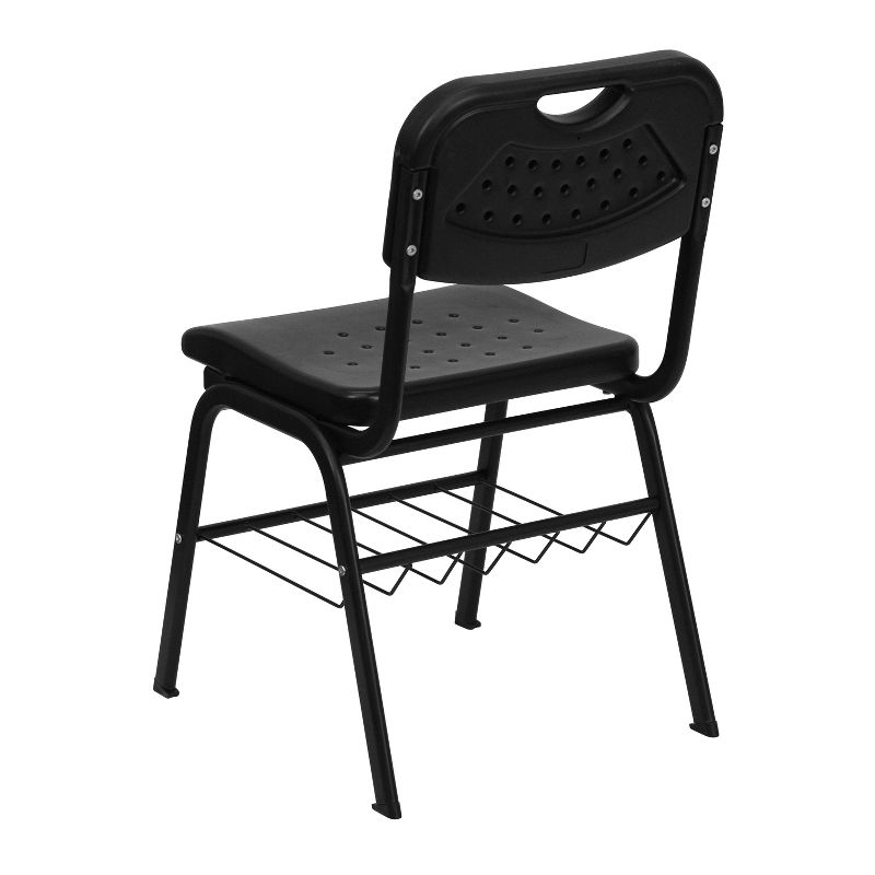 Emma and Oliver Black Plastic Student Classroom Chair with Book Basket