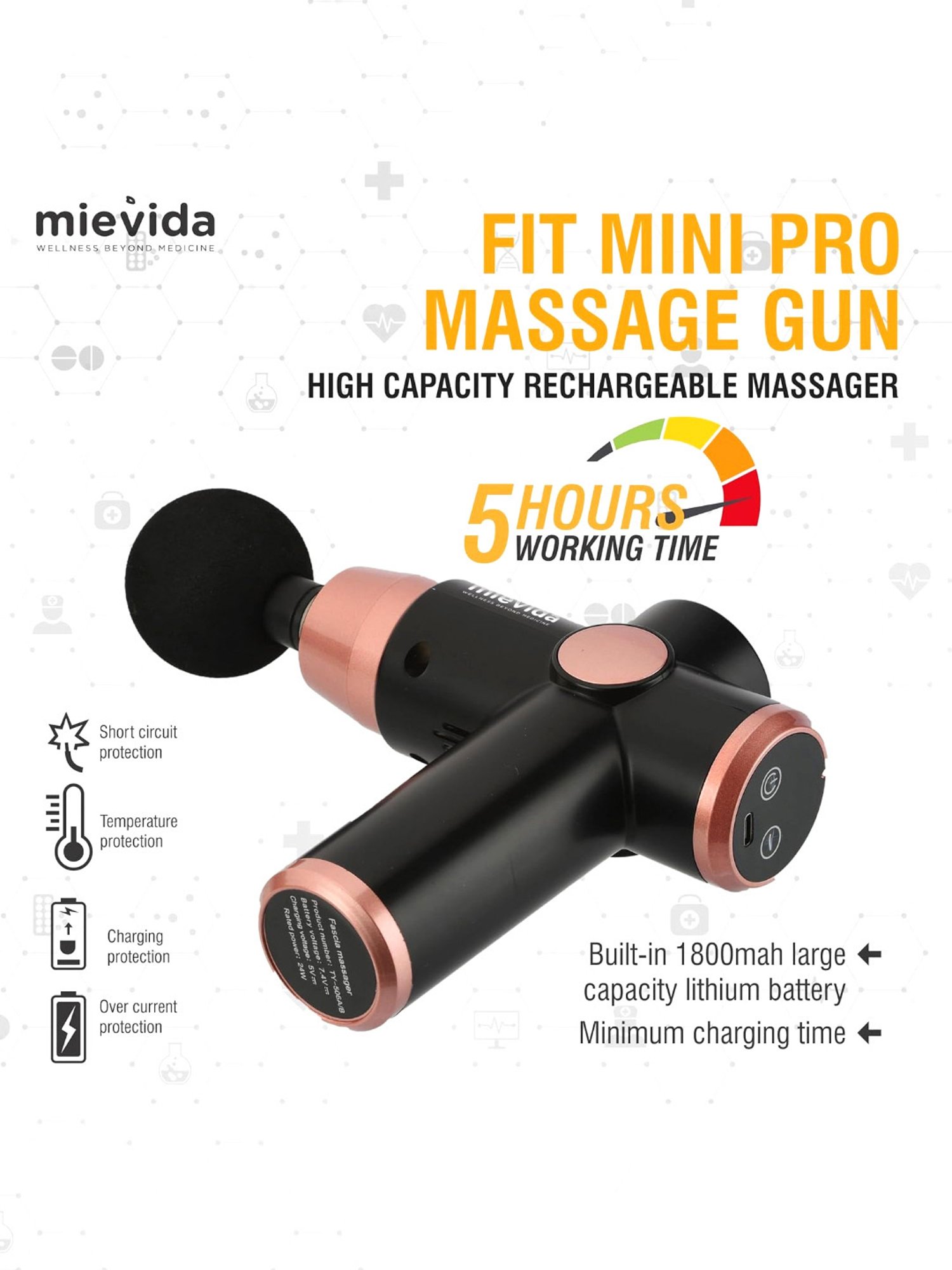 Mievida Fit Mini Pro Portable Electric Body Massager Gun for Full Body Pain & Stress Relief (Black)