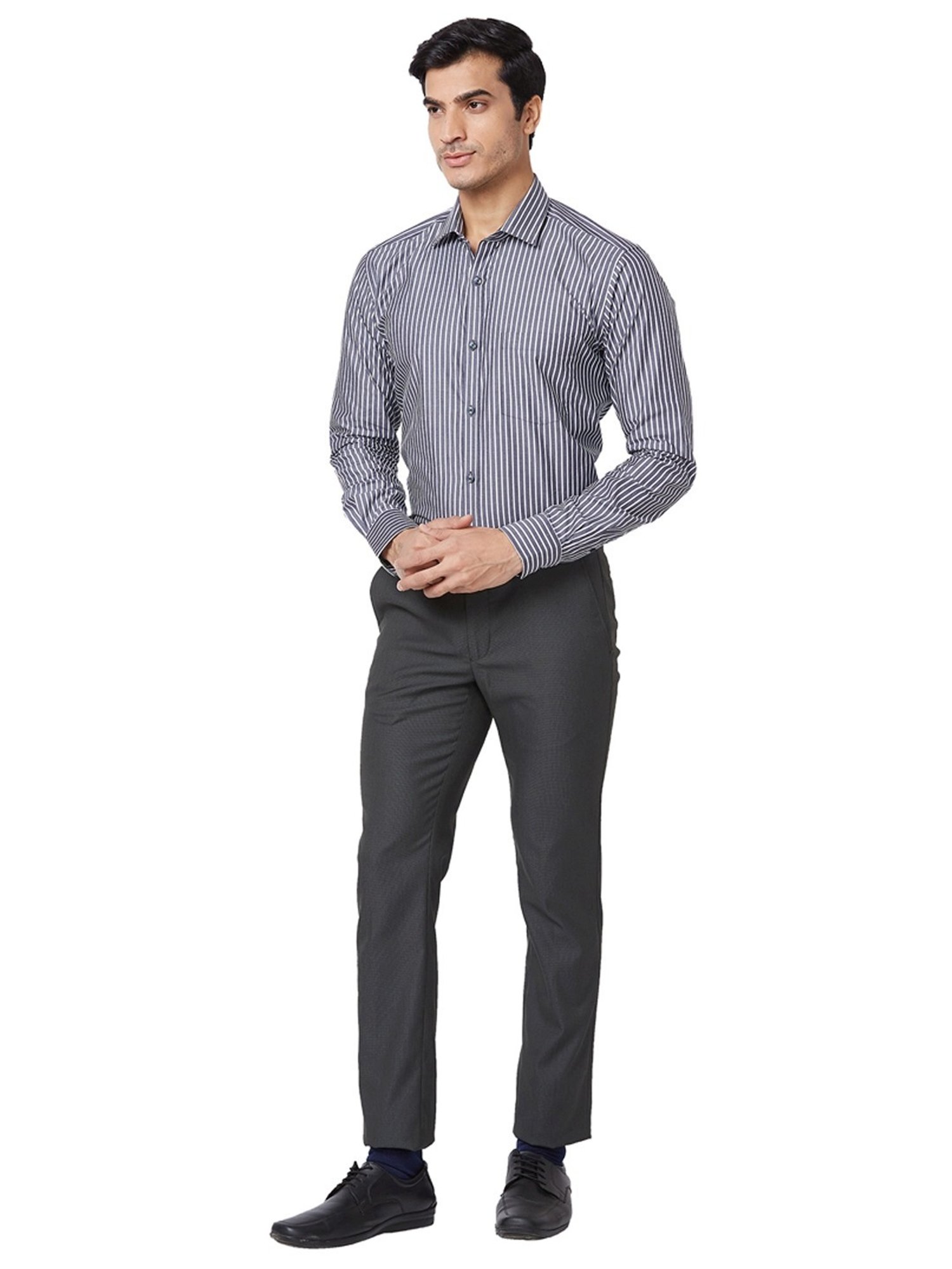 Park Avenue Dark Grey Super Slim Fit Self Pattern Trousers