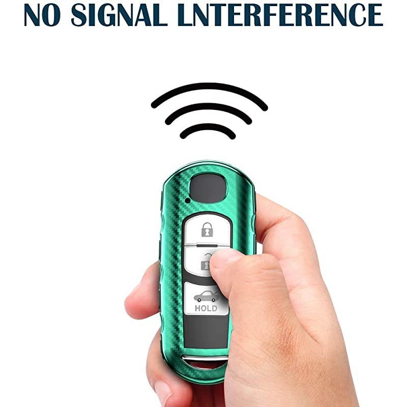 Tpu Key Fob Case Cover Glossy with Carbon Fiber Pattern Fits for CX5 CX3 CX4 MX5 CX7 CX9 Mazda 2 3 5 6 8 Push Button Start Keyless Smart Key Green