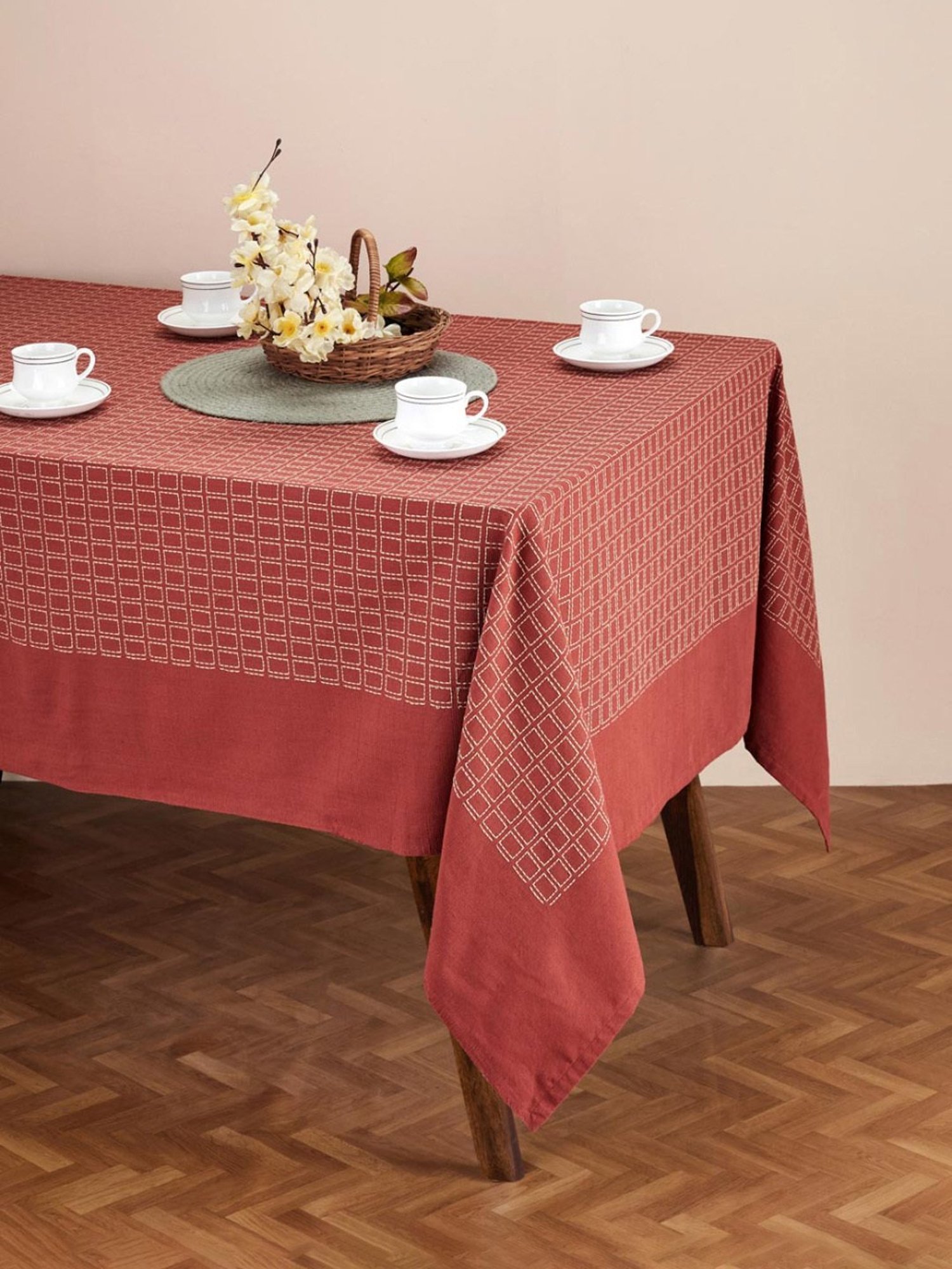 Fabindia Rust Cotton 70 TC 200 GSM Drithi Table Cover - Set of 4