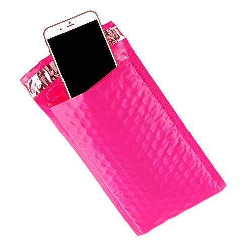 iMBAPrice 50-Pack #000 (4" x 8") Hot Pink Color Self Seal Poly Bubble Mailers Padded Shipping Envelopes (Total 50 Bags)