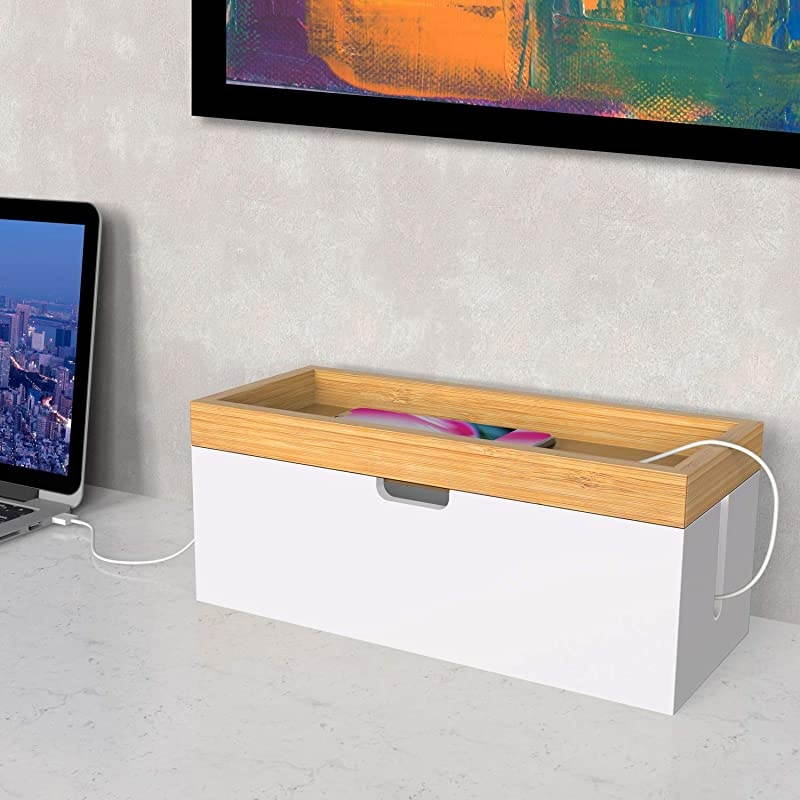 Cable Management Box Hider Cord Organizer Box Large Storage Holder for Desk Conceal Power Strips and Electrical Cords from TV Computer USB Hub