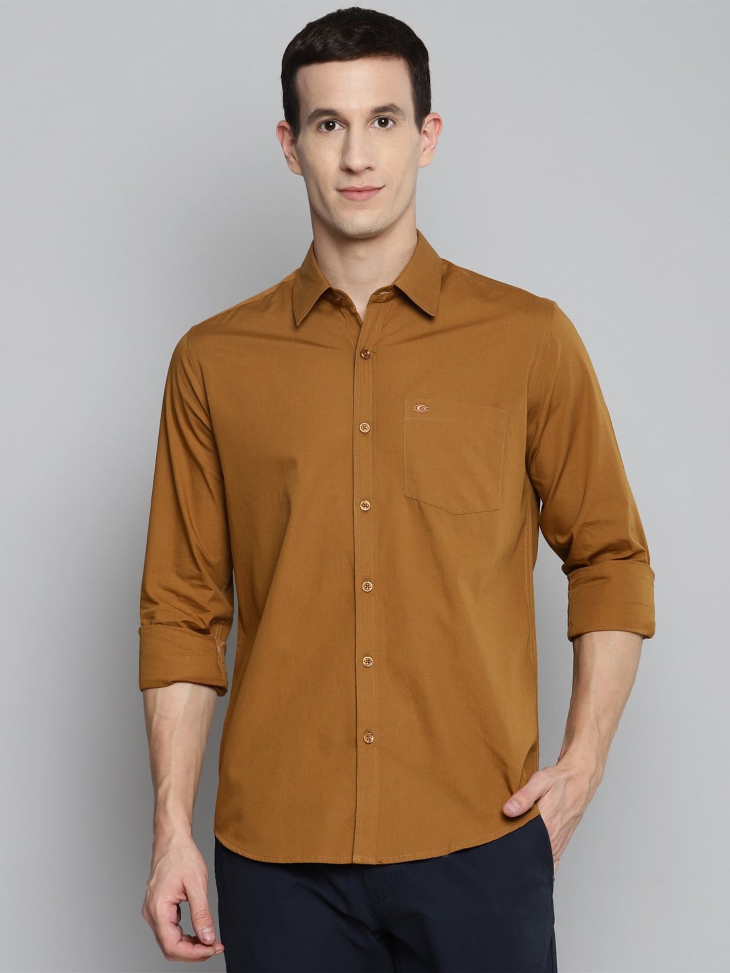 Allen cooper Khaki Regular Fit Shirt