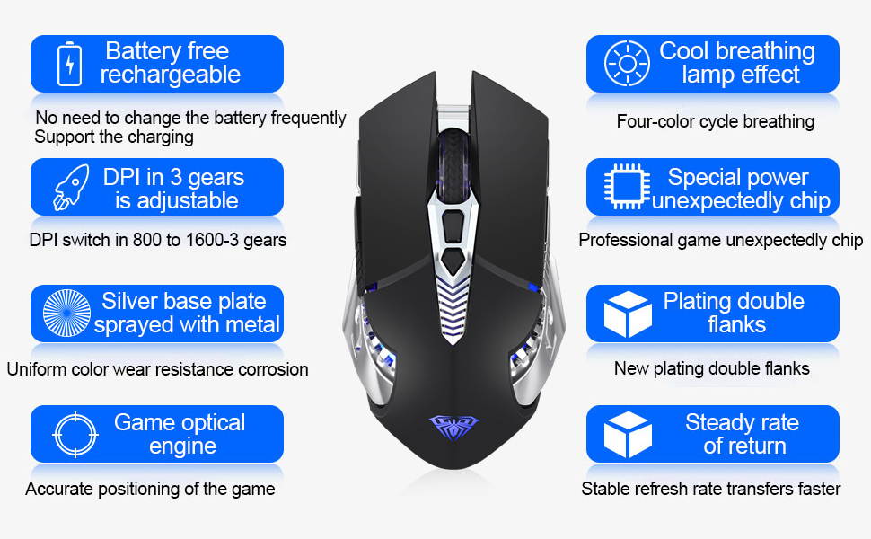 AULA SC200 Wireless Rechargeable Mouse 7 Buttons Bluetooth3.0/5.0 USB 3 Modes Optical Ergonomic Mouse Gamer for Desktop Laptop
