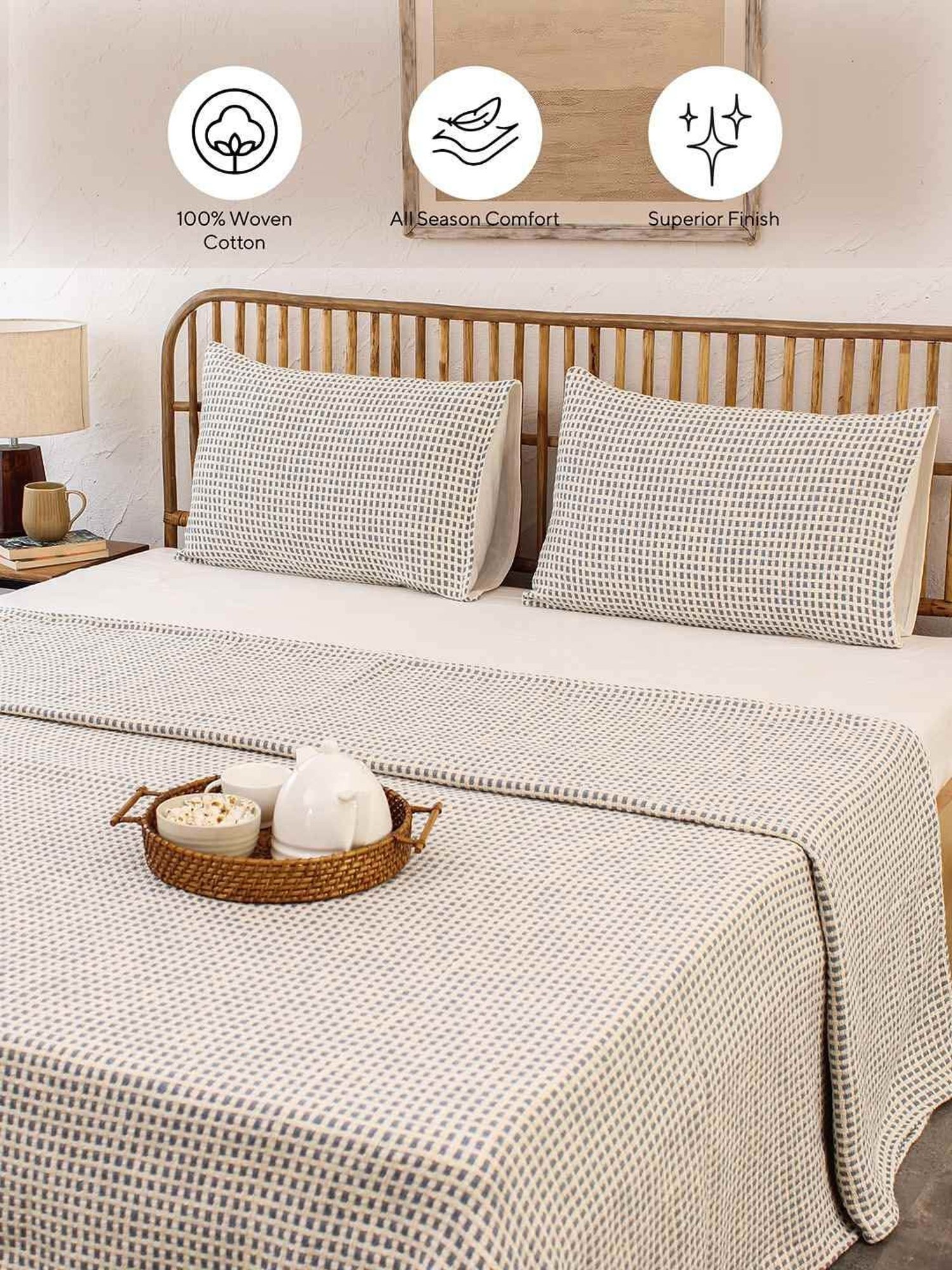 House This Girnar Dark Blue 150 TC Cotton Double Bedcover with 2 Pillow Covers