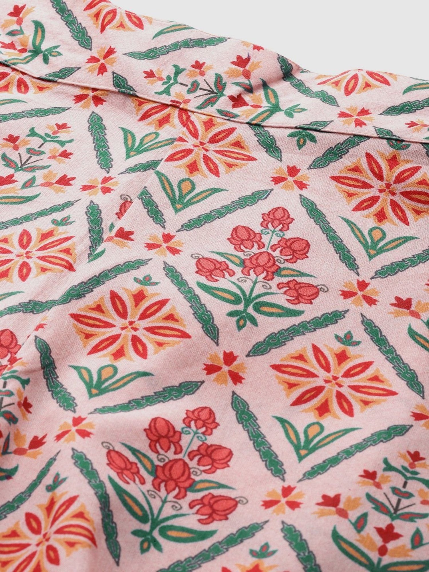 Ziyaa Peach Cotton Floral Print Kaftan Pyjama Set