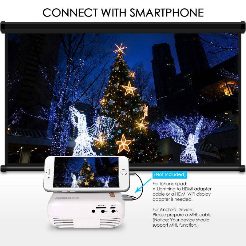 Mini Projector, GooDee LED Pico Projector, Pocket Video Projector Support HDMI Smartphone PC Laptop USB for Movie Games