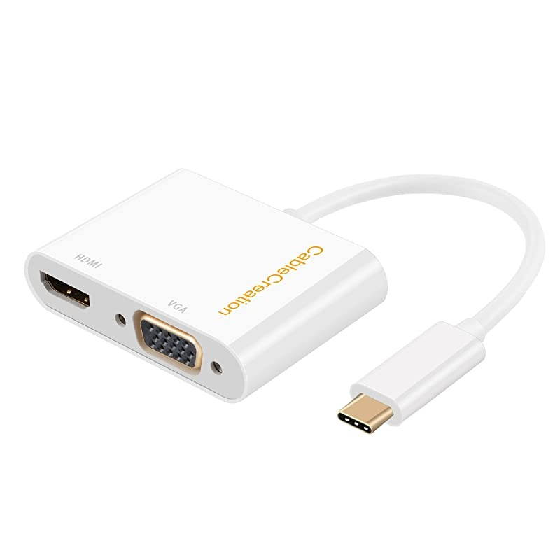 USB C to HDMI + VGA  Type C to Dual HDMI VGA Splitter Thunderbolt 3 Compatible Adapter Compatible with XPS 13 MacBook Pro 2019iPad Pro 2019 Yoga 910Surface Go Chromebook Pixel