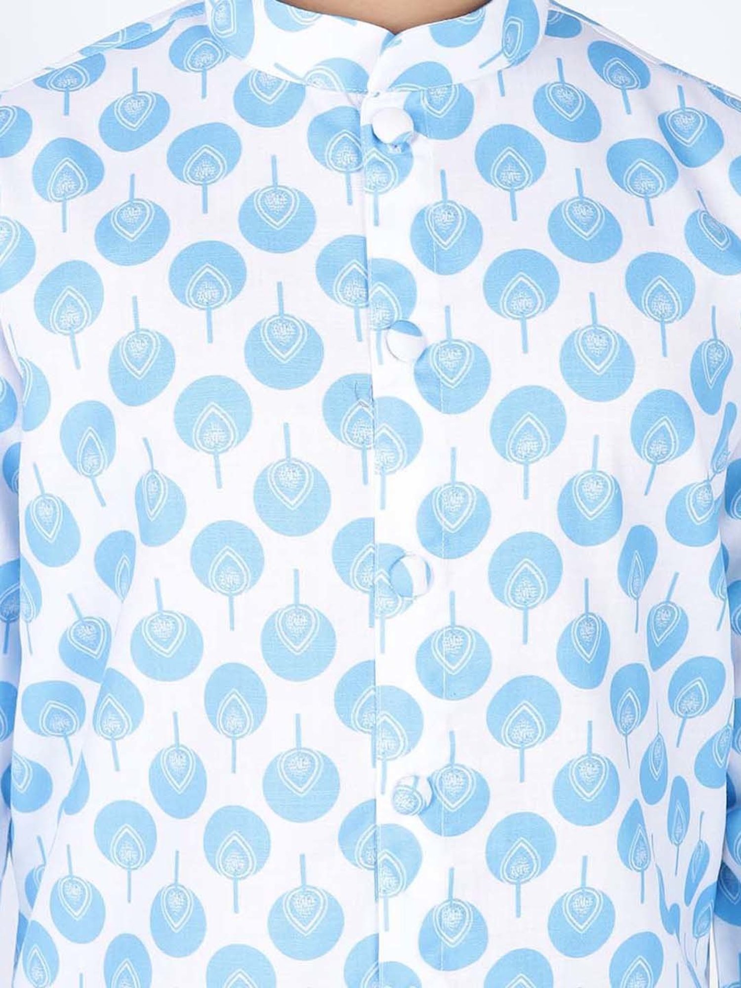 TABARD Kids Blue & White Cotton Printed Kurta Set