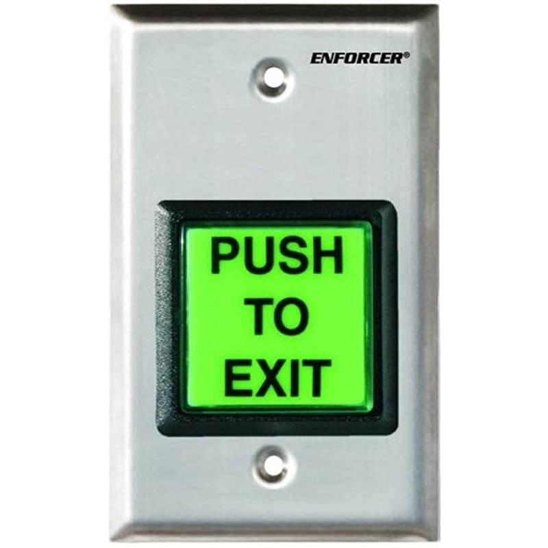 SD-7202GC-PEQ ENFORCER LED Illuminated RTE Single-gang Wall Plate with Large Green Button, Large Illuminated Push Button with Caption "PUSH TO EXIT", Pushbutton Rated 10A at 125 to 250VAC