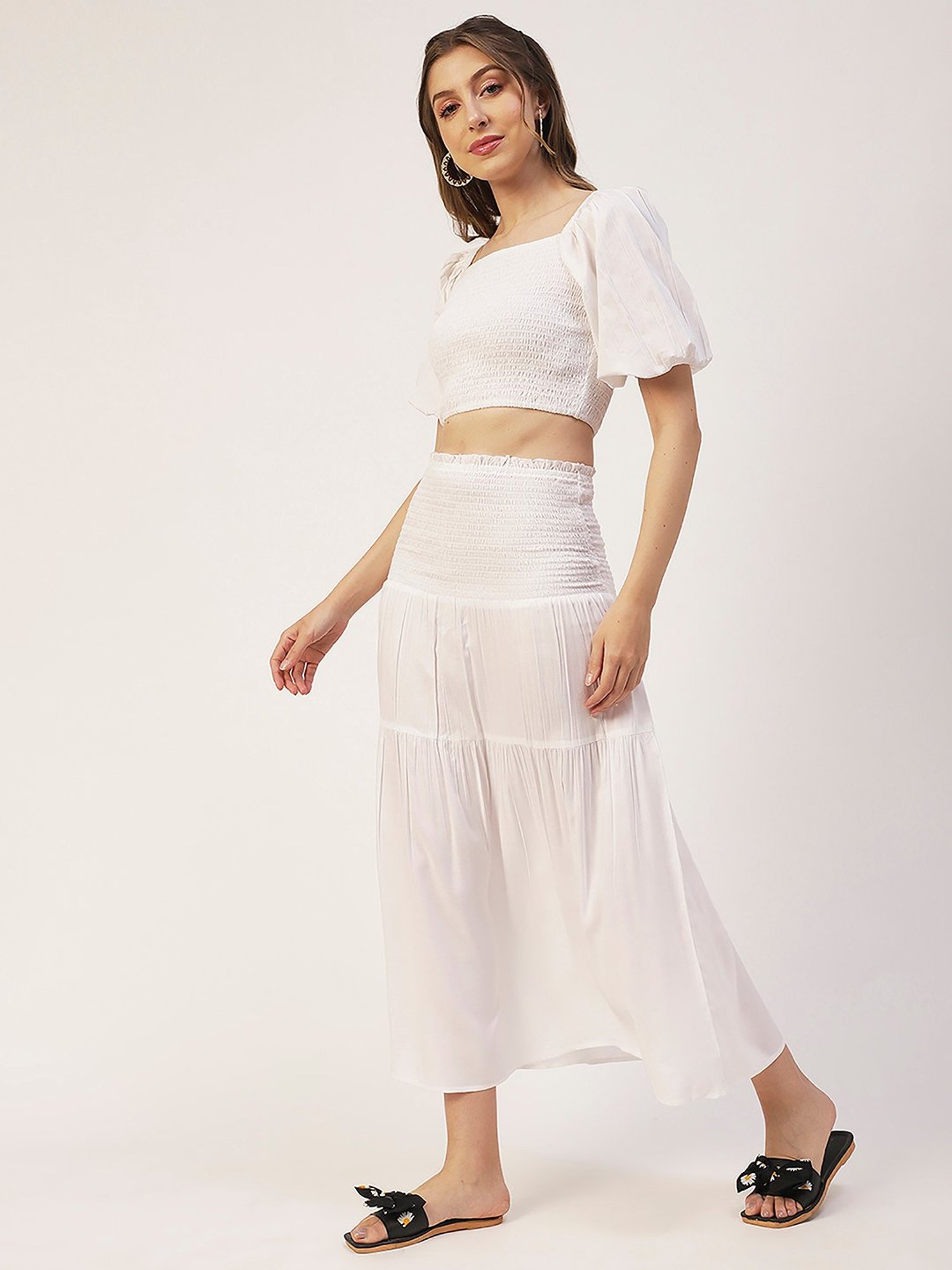 Moomaya White Midi Skirt