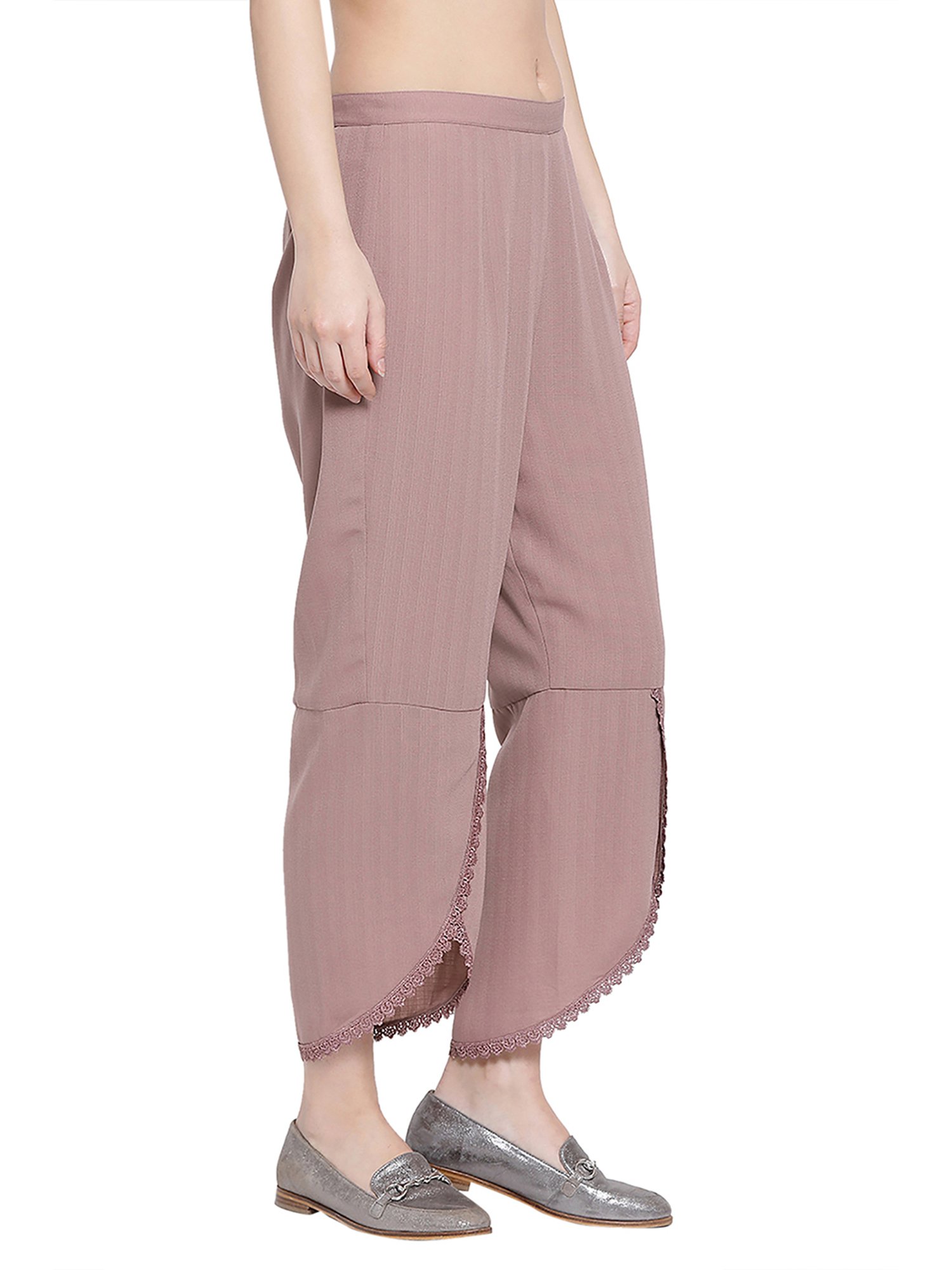 Office & You Rose Pink Straight Fit Overlap Palazzo