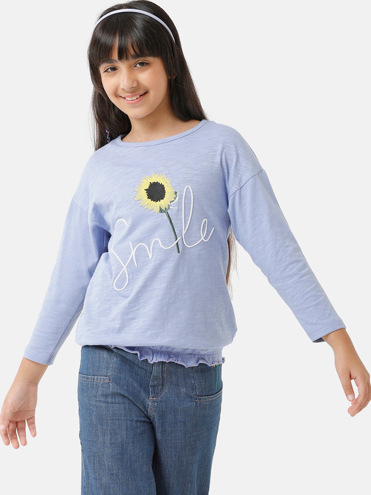 Under Fourteen Only Kids Purple Embroidered Full Sleeves Top