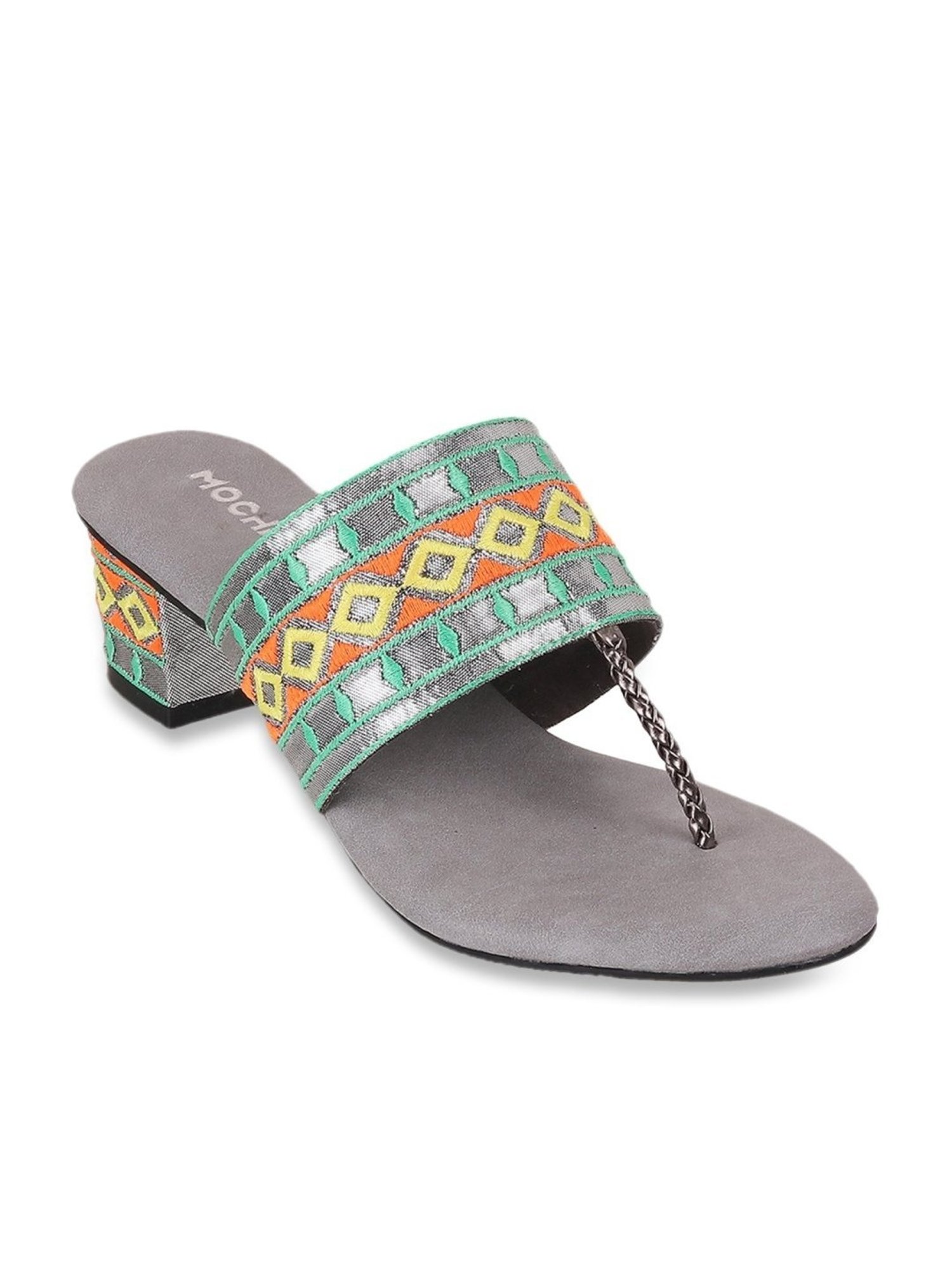 Mochi Women's Grey T-Strap Sandals