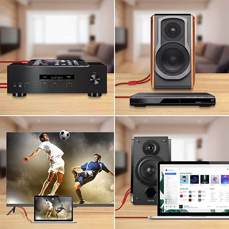 RCA Cable, [6.6ft/2M, Dual Shielded Gold-Plated] 3.5mm Male to 2RCA Male Stereo Audio Adapter Cable Nylon Braided AUX RCA Y Cord for Smartphones, MP3, Tablets, Speakers, HDTV [Red]