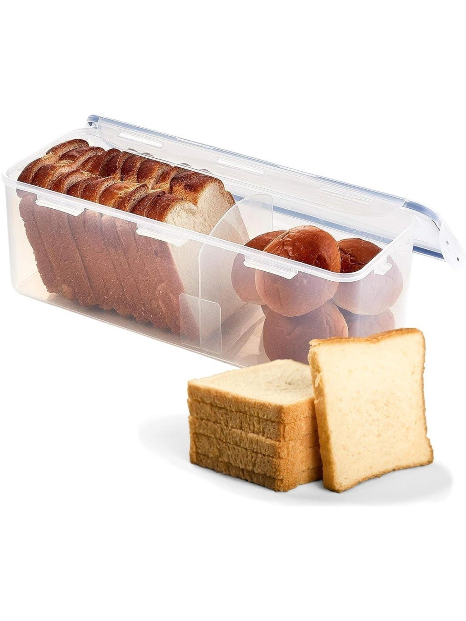 Lock & Lock Transparent Plastic Rectangular Bread Box with Divider