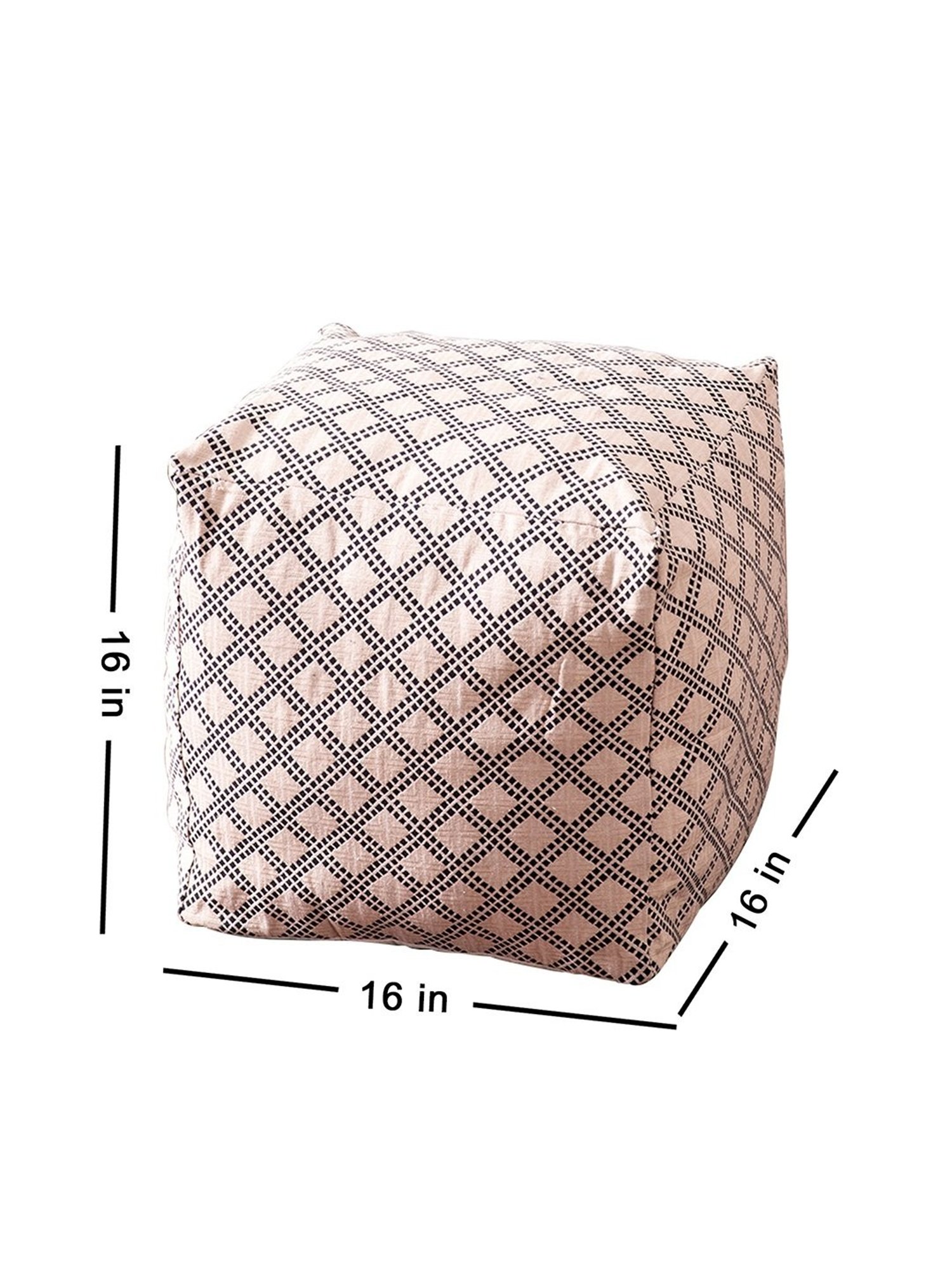 Nestroots Printed Beige Cotton Foot Stool Floor Cushions with Filler - Set of 2