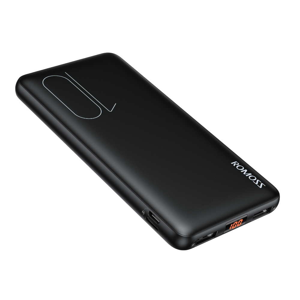 ROMOSS Power Bank 10000mAh (17mm) Ultra Slim Portable Charger with Dual Output Port Powerbank with LED Display Ultra-Compact External Battery for Smartphone, iPhone, Samsung Galaxy, Tablet and More