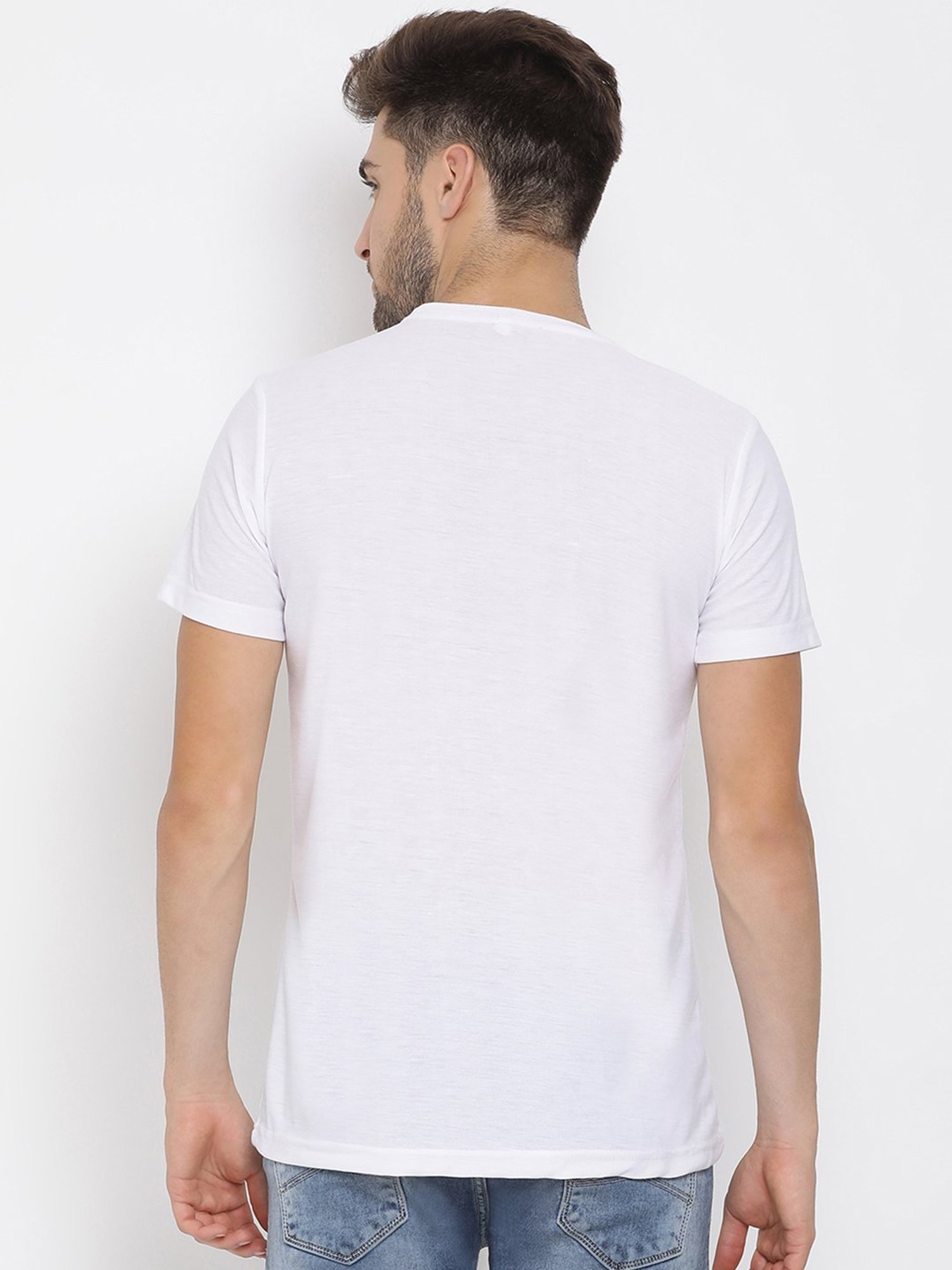 Hangup Plus White Regular Fit Printed Crew T-Shirt