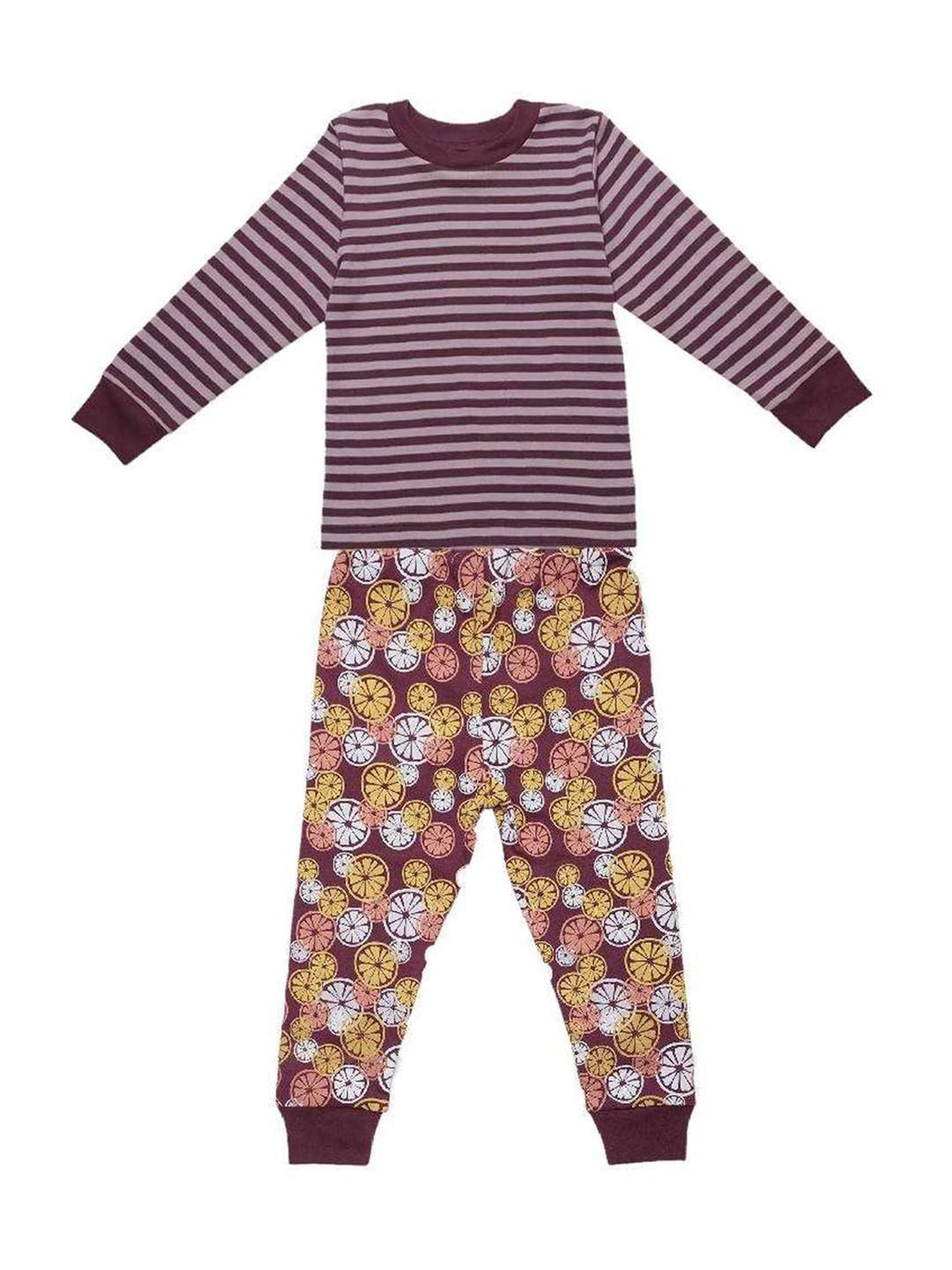 Nino Bambino Girls Purple & Yellow Cotton Striped Full Sleeves T-Shirt Set