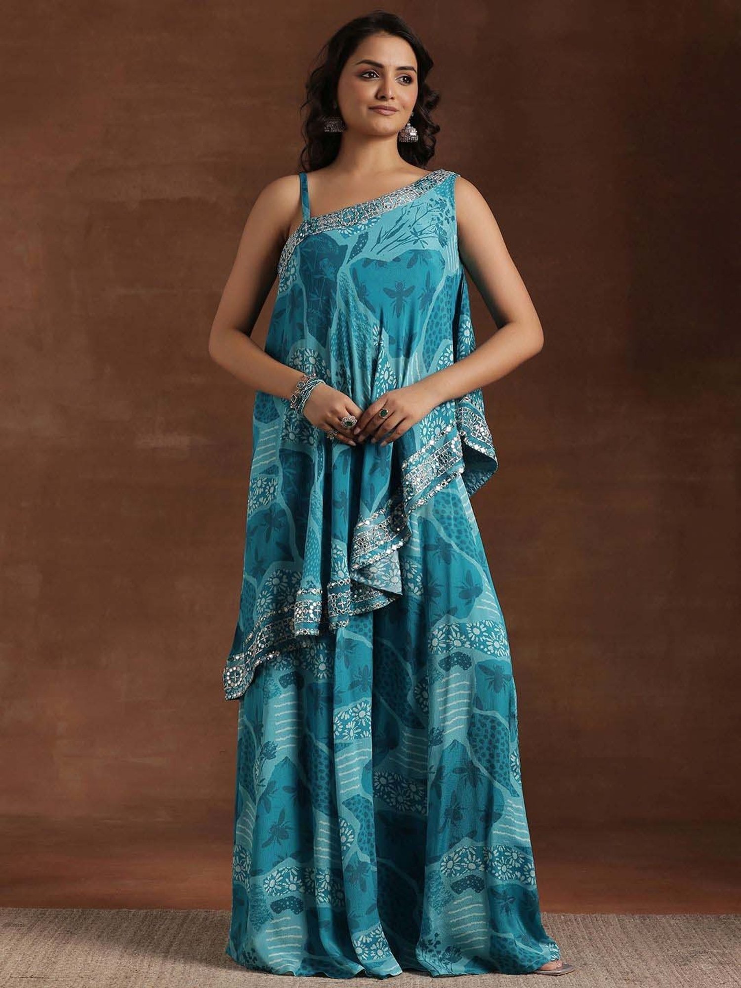 Libas Blue Printed Silk Blend Co-Ords