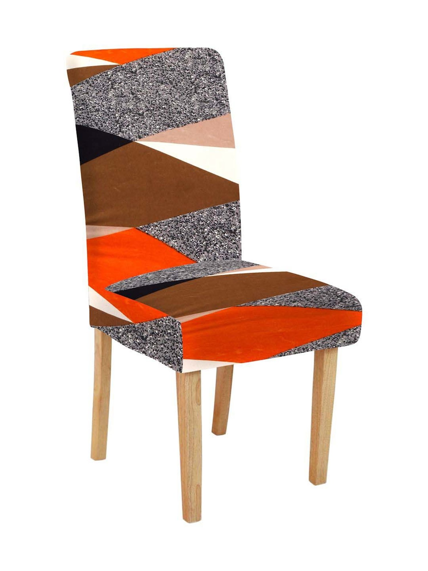 HOSTA HOMES Grey & Orange Polyester Stretchable Printed Chair Cover - Set of 6