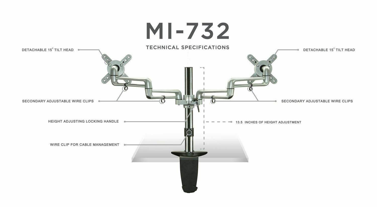 Full Motion Dual Monitor Desk Mount | Fits 17"-27" Inch Screens
