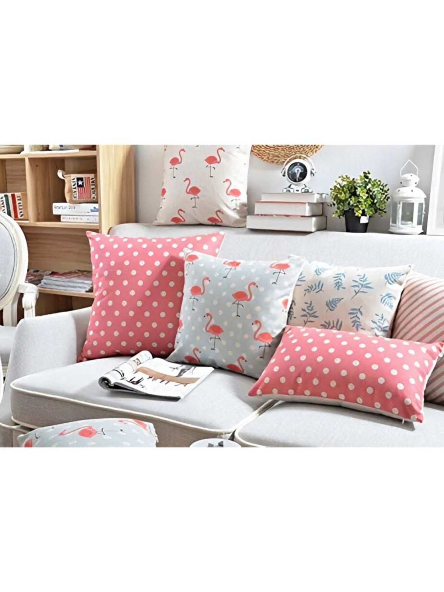 MODERN HOMES Pink & Blue Cotton Cushion Covers - Set of 6