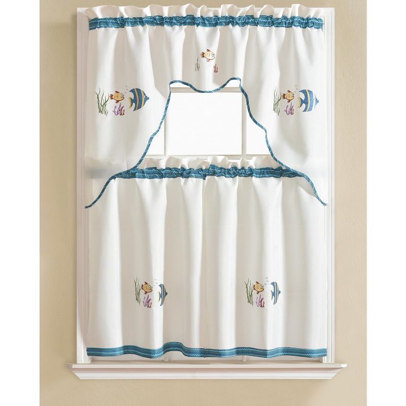 Ramallah Trading Grand Fish Embroidered Kitchen Curtain - 60 x 36, White
