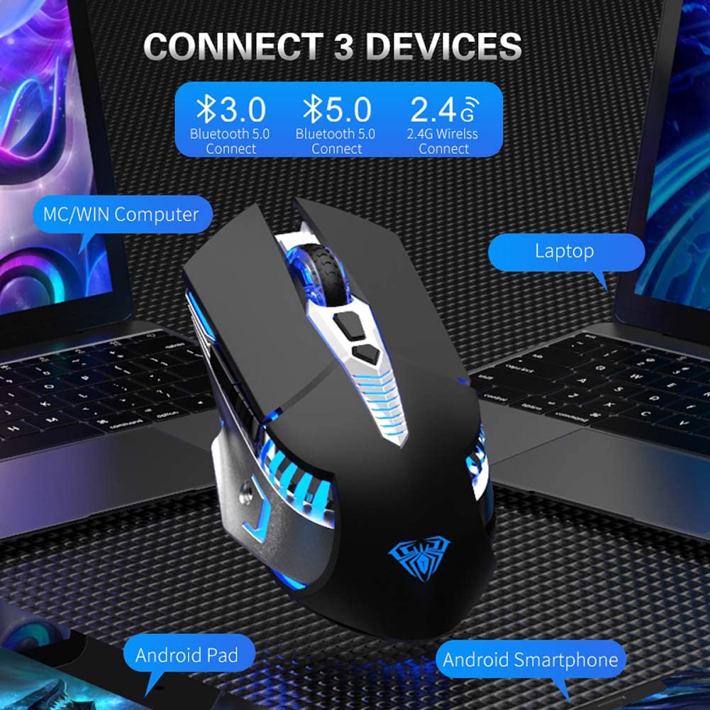 AULA RGB Gaming Mouse with Side Buttons Macro Programming 10000 DPI Adjustable 14 Key Wired USB Backlit Mouse for Desktop Laptop - H510 White