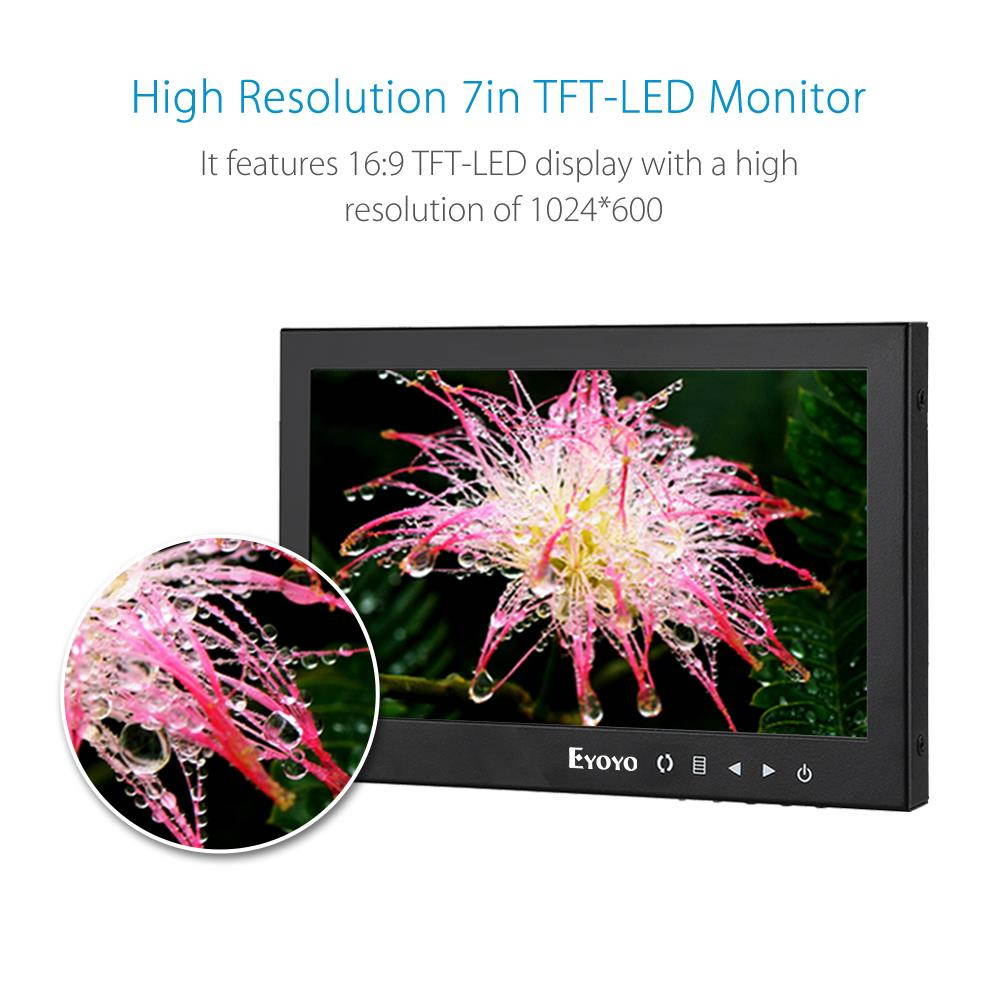 7" inch 1024*600 Video Audio HDMI Monitor BNC/VGA/AV Input For Car View Camera