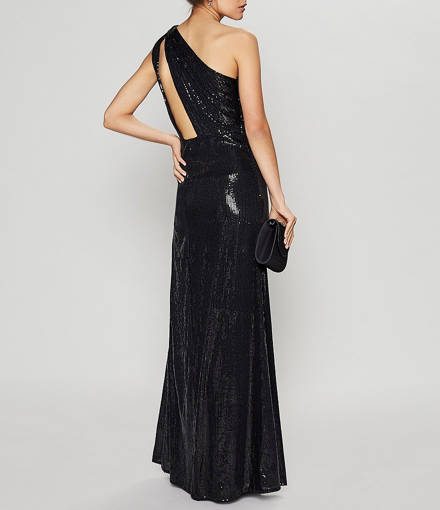 B. Darlin One-Shoulder Sequin Long Dress