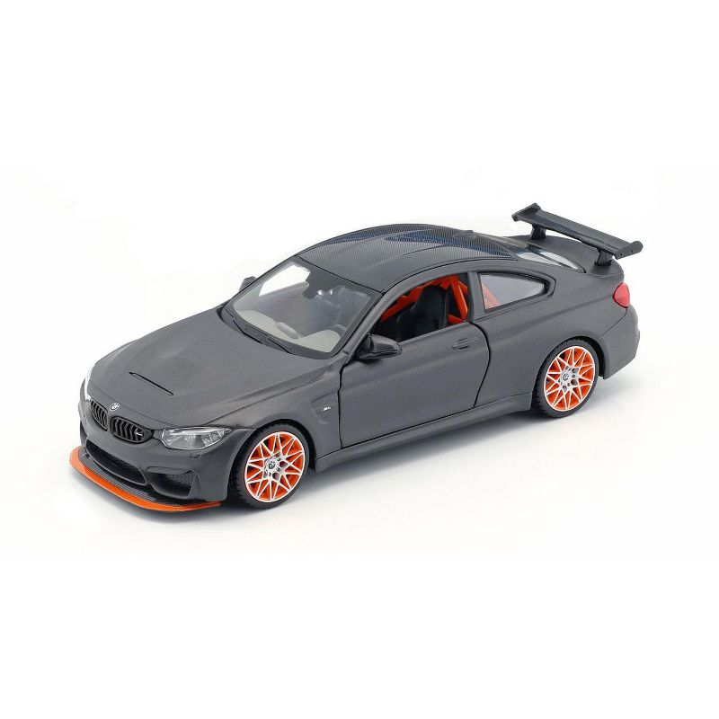 BMW M4 GTS Gray with Carbon Top and Orange Wheels 1/24 Diecast Model Car by Maisto