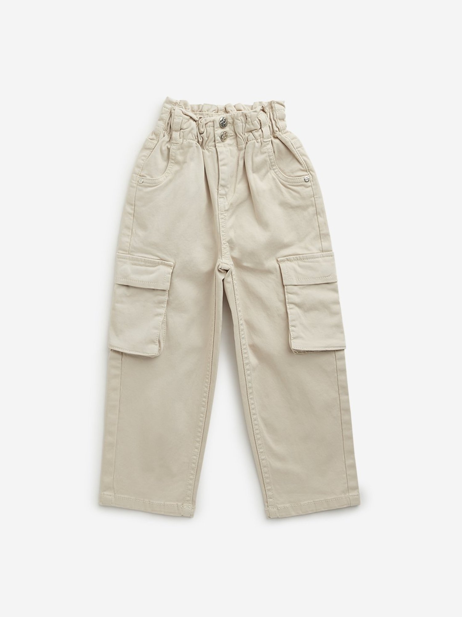 HOP Girls by Westside Beige Mid-Rise Paperbag Waist Trousers