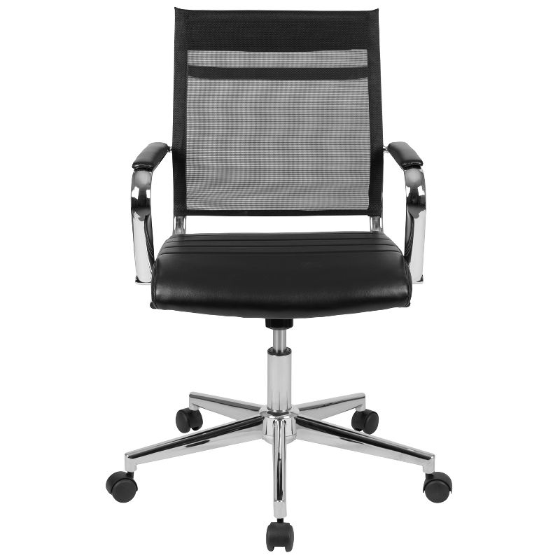 Mesh Sled Base Side Reception Chair with Flip Up Arms Black - Riverstone Furniture