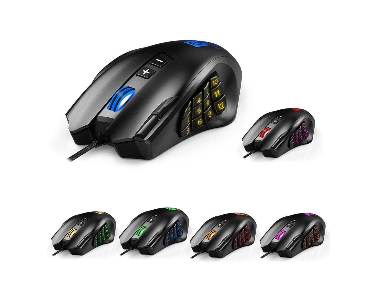 Gaming Mouse, Rytaki High-Precision 16400 DPI Laser MMO Wired Gaming Mice with 19 Programmable Buttons, 12 Side Buttons,6 Adjustable DPI Levels, Weight Tuning Cartridge for PC, Gamer-Black