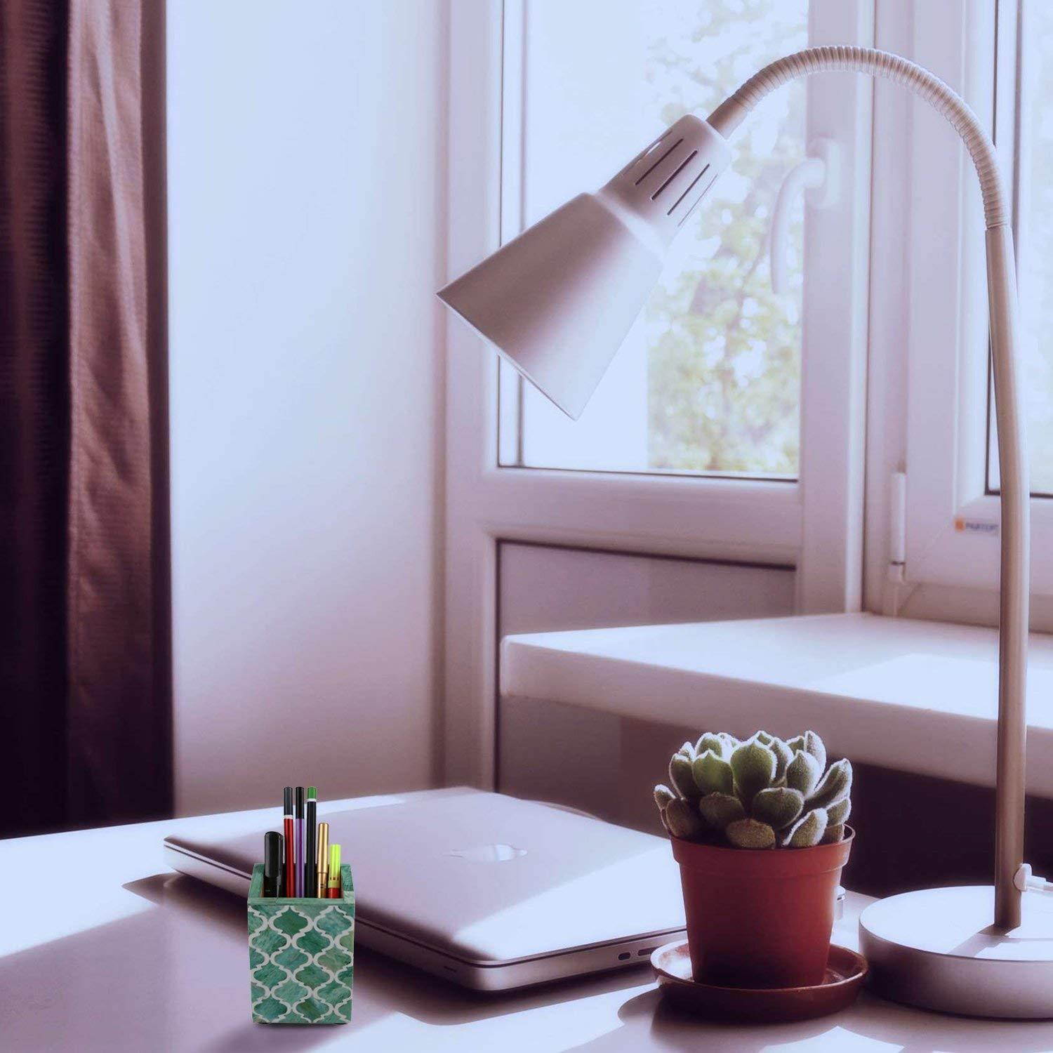 Moroccan & Moorish Art Inspired Desktop Pen & Pencil Holder Cups Office Supplies Organizer Caddy from Handicrafts Home (4x3x4 Inches, Green)