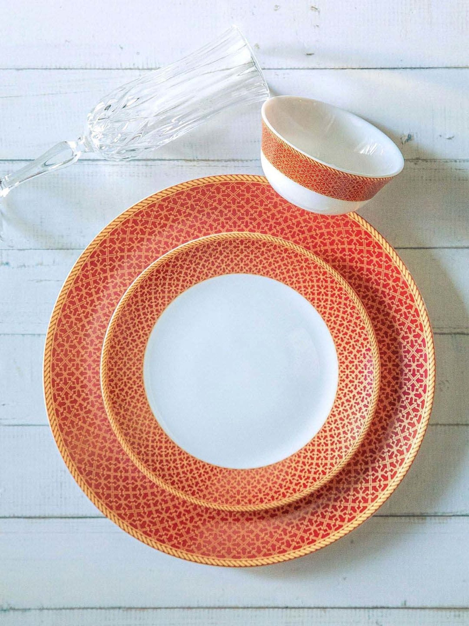 Cello White & Rust Glass Dinner Set