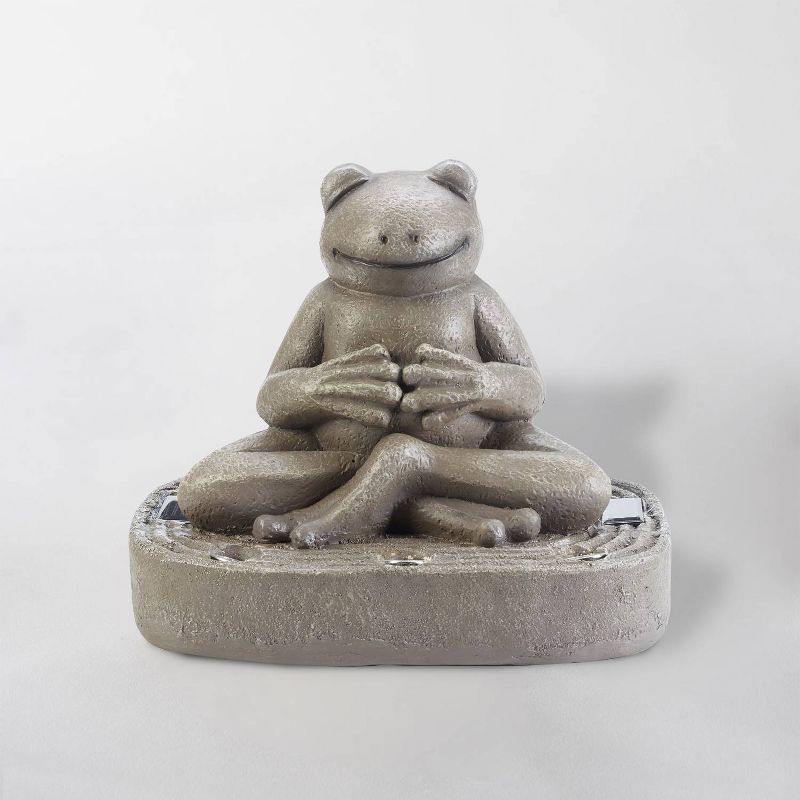 15" LED Solar Zen Frog Statue Gray - Smart Solar