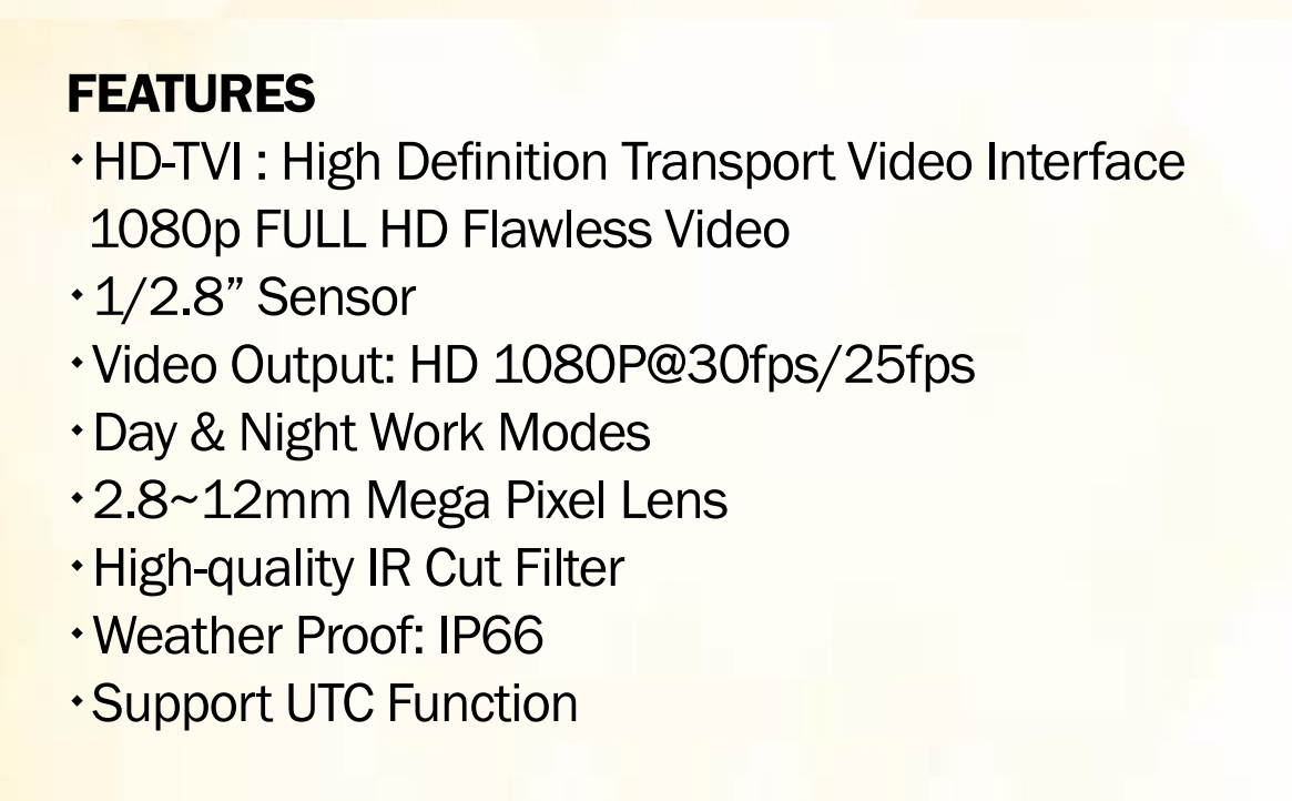 Eyemax TIR-0712V-B HD-TVI 2MP Outdoor Bullet Camera, 2.8-12mm, 72 IR LED 12V DC