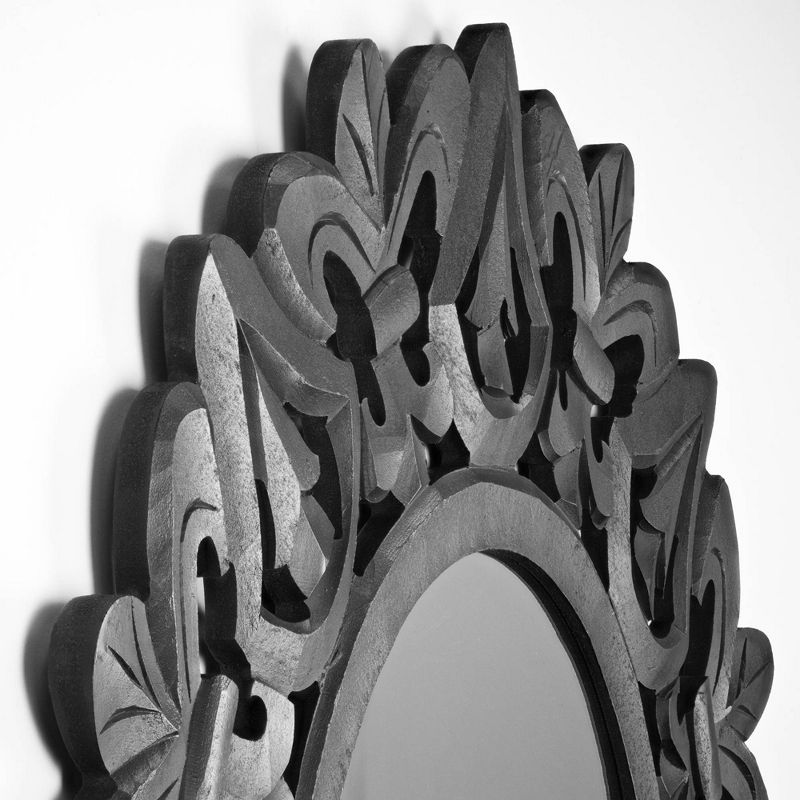 Hand Carved Wood Medallion Sunburst Accent Mirror Black - Crystal Art Gallery