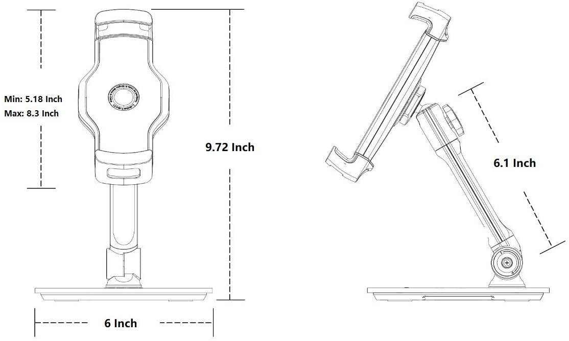 Ledetech Sturdy Smart Device Holder/Tablet Mount, 360&deg; Swivel Metal Base Tablet Stand & Phone Holder with Bracket Cradle Clamps 4-13" Devices for Kitchen, Office Desk, Showroom (Matt Black)