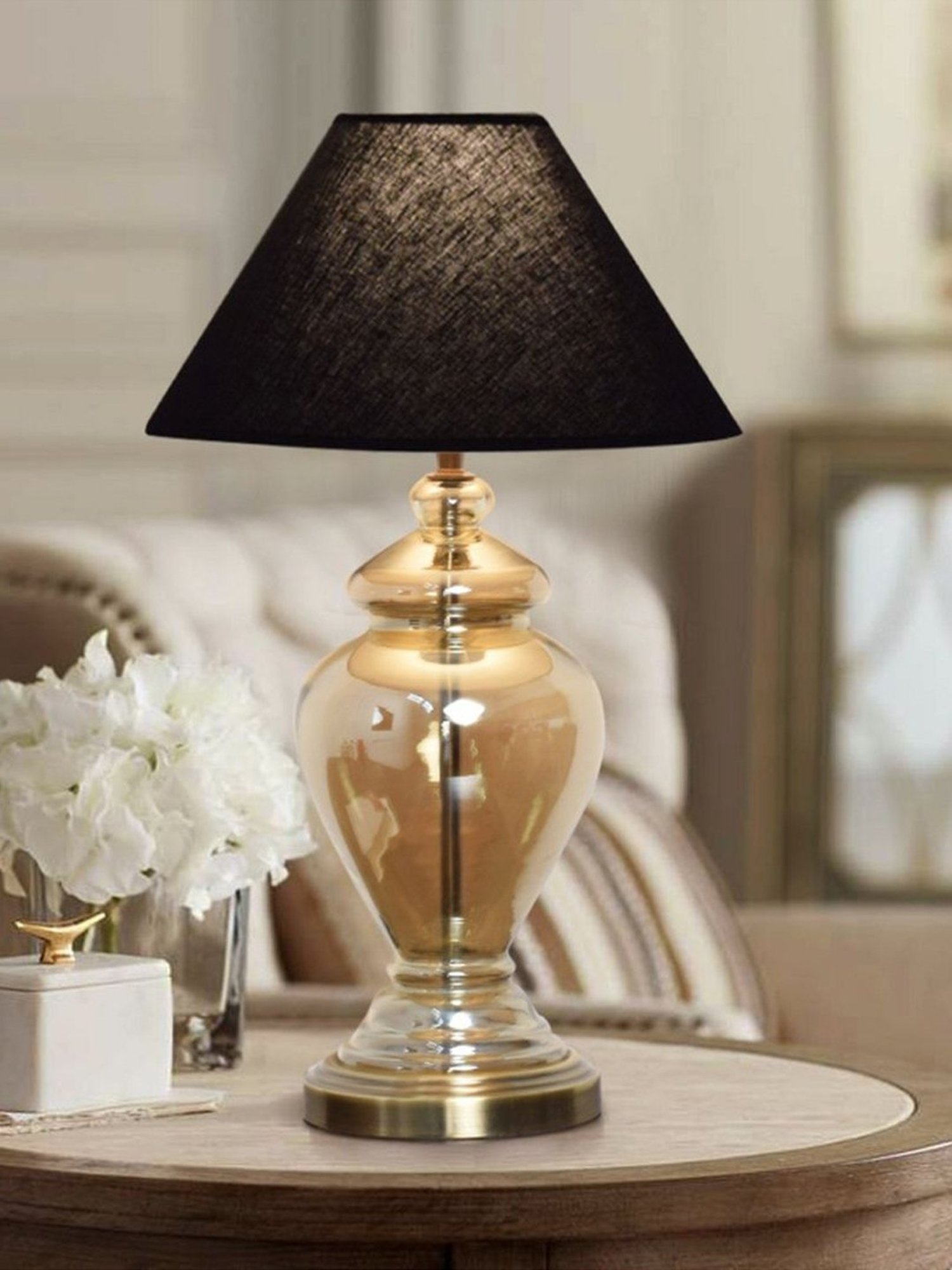 Kapoor Lamp Shades Champagne & Black Glass Syracuse Cotton Shade Table Lamp