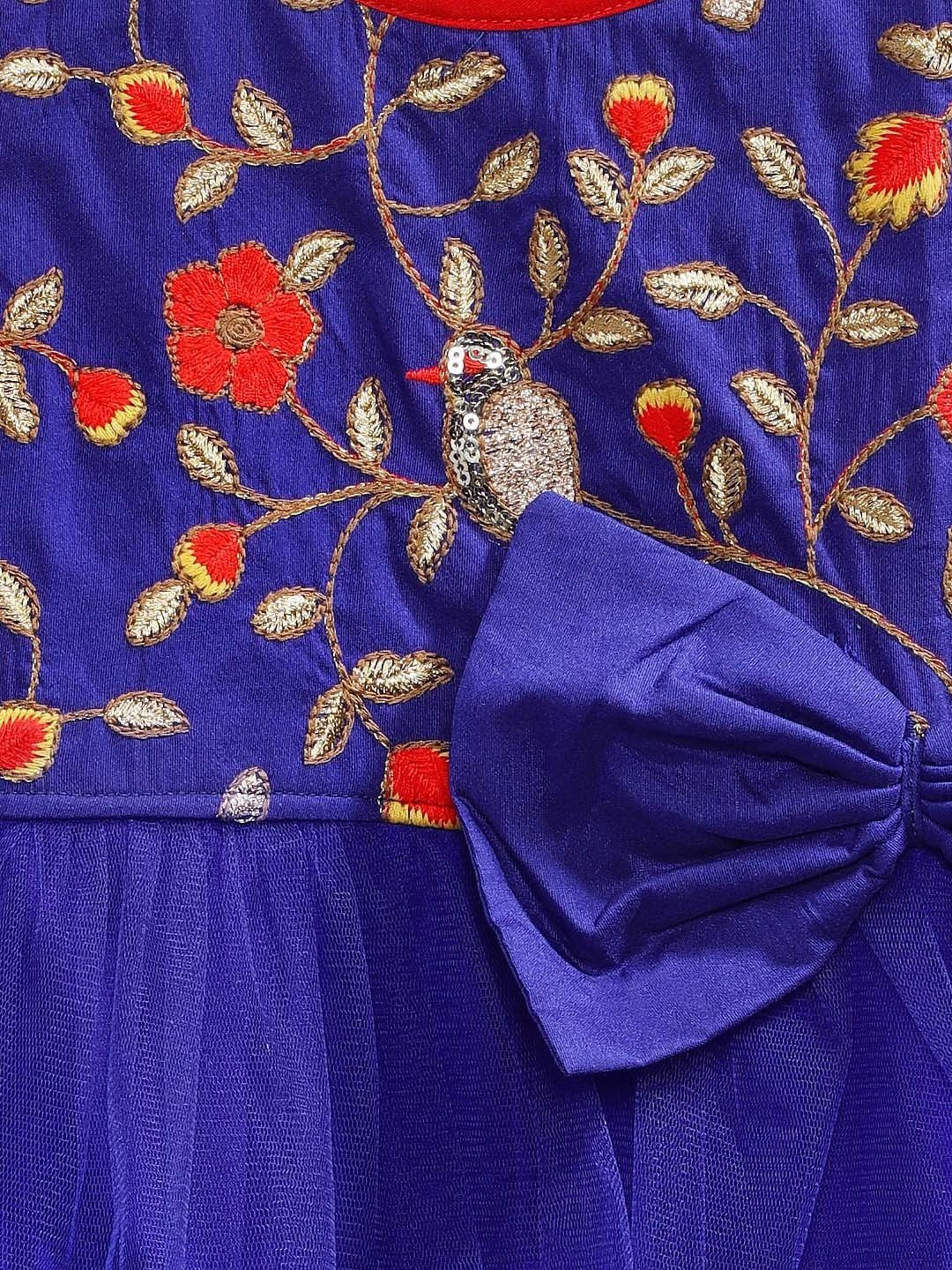 TWISHA Kids Blue & Red Embroidered Dress